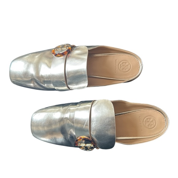 Tory Burch  Gold Mules with Square Toe and Decorative Buckle size 9 1/2 - Picture 2 of 13
